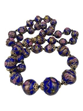 Vintage Art Deco Italian Blue Wedding Cake Bead Necklace